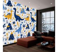 Générique Papier Peint Panoramique 3D, Papier Peint Style Scandinave Dinosaures Blanc Intissé Photo Mural Moderne Poster Salon Chambre Mur de fond Chambre des Enfants Bureau Maison 300x210 cm