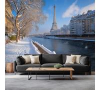 Générique Papier Peint Panoramique 3D Paris Seine Tour Eiffel 500 x 280 cm Intissé Murale, pour Salon Chambre Papier Peint Photo Photographie D’Hiver Chambre Poster Mural Fresques Murales