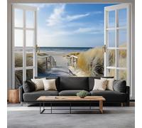 Générique Papier Peint Panoramique 3D Plage Dunes Passerelle En Bois 250 x 175 cm Intissé Murale, pour Salon Chambre Papier Peint Photo Vitrine Chambre Poster Mural Fresques Murales