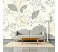 Générique Papier Peint Panoramique 3D Plante Feuilles Et Fleurs 300 x 210 cm Murale, Line Art Papier Peint Intissé Photo pour Intérieure Chambre Coucher Salon Personnalisé Décoration Murale
