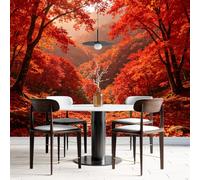 Générique Papier Peint Panoramique 3D Représentant Une Forêt D'Érables Rouges En Automne Idéal Pour La Chambre Le Salon Ou Comme Fond Tv Dimensions : 500 × 280 Cm (L × H) / 197 × 110 Pouces