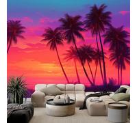 Générique Papier Peint Panoramique 3D Soie 250 x 175 cm Paysage Île Palmiers Soleil Couchant, Rouge Foncé Grande Poster Tableaux Photo Muraux pour Salon Chambre d'enfant Chambre D'Enfant Décoration
