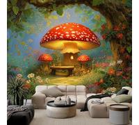 Générique Papier Peint Panoramique 3D Soie 400 x 280 cm Forêt Fantastique Maison Champignon Magique, Vert Grande Poster Tableaux Photo Muraux pour Salon Chambre d'enfant Chambre D'Enfant Décoration