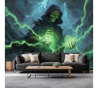 Générique Papier Peint Panoramique 3D Sorcier Crâne Éclair 250 x 175 cm Intissé Murale, pour Salon Chambre Papier Peint Photo Art Fantastique Chambre Poster Mural Fresques Murales