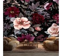 Générique Papier Peint Panoramique 400 x 280 cm, Papier Peint 3D Bordeaux Fleurs Vintage Fleuri Image Photo Murale Wallpaper Pour Chambre, Salon, Mur TV Artistique, Restaurant Décoration Murale X130