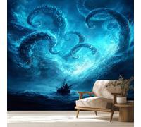 Générique Papier Peint Panoramique 400 x 280 cm, Papier Peint Bateau Tentacules de Pieuvre Image Photo Murale Wallpaper Pour Chambre, Salon, Mur TV Artistique, Restaurant Décoration Murale QL48
