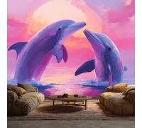 Générique Papier Peint Panoramique 400 x 280 cm, Papier Peint Dauphin Océan Poisson Image Photo Murale Wallpaper Pour Chambre, Salon, Mur TV Artistique, Restaurant Décoration Murale X31