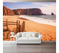 Générique Papier Peint Panoramique 400 x 280 cm（WxH, Décoration Murale Plages Clôtures En Bois Montagnes - Tapisserie Murales Papier Peint Intissé pour Chambre Salon Muraux Or