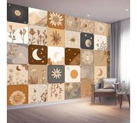 Générique Papier Peint Panoramique 400 x 280 cm（WxH,Motif Abstrait Corps Célestes Plantes Décoration Murale Tissée Non-Adhésive pour Salon - Design Moderne Beige