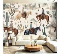 Générique Papier Peint Panoramique 400 x 280(WxH), Fresque Murale pour Salon et Chambre, Cowboy Far West industriel Crème Décoration Murale Moderne pour Transformer Vos Murs