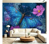 Générique Papier Peint Panoramique 400 x 280(WxH), Fresque Murale pour Salon et Chambre, Papillon botanique fantaisie Bleu Décoration Murale Moderne pour Transformer Vos Murs