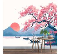 Générique Papier Peint Panoramique 500 x 280 cm Peinture De Paysage Fresque Murale 3D Fleurs De Pêcher sur mesure taille Papier Peint Intisse pour Salon Chambre Décoration Murale