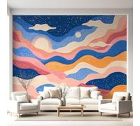 Générique Papier Peint Panoramique Abstrait Moderne Minimaliste Ondulé, Poster Mural Géant Intissé, Décoration Murale pour Chambre Coiffeuse Décoration Salon Chambre d'Enfants 300 x 210 cm