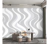 Générique Papier Peint Panoramique Abstrait Ondulé, Papier Peint Vagues Gris Blanc pour Chambre, Décoration Murale pour Salon, 280 x 200 cm (L x H) Poster Mural & Wallpaper K-MZ&35
