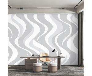 Générique Papier Peint Panoramique Abstrait Ondulé, Papier Peint Vagues Gris Blanc pour Chambre, Décoration Murale pour Salon, 300 x 250 cm (L x H) Poster Mural & Wallpaper K-MZ&35