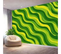 Générique Papier Peint Panoramique Abstrait Vagues Plantes, Jaune-Vert Imprimé Poster Mural Papier Peint Intissé - Pour Salon Chambre Chambre Des Enfants Bureau 300 x 210 cm（WxH