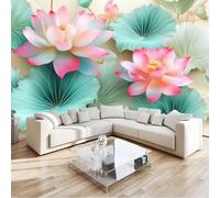 Générique Papier Peint Panoramique Abstrait Zen Lotus Feuilles Étang Vert Sauge, Poster Mural Géant Intissé, Tapisserie pour Décoration Salon et Chambre d'Enfants 300 x 210 cm