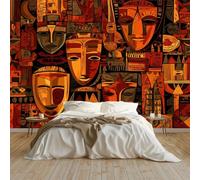 Générique Papier Peint Panoramique Afrique Imprimés Ethniques Poster Geant Mural 400x280 cm, pour Salon Chambre Chambre D'enfants Restaurant Décoration Murale, Couleur Orange