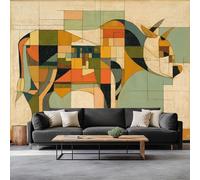 Générique Papier Peint Panoramique Animal Abstrait Vache 300 x 210 cm Poster Murale 3D, Cubisme Tapisserie Photo Peinture Murale, Papier Peint Intissé Fresque pour Salon Chambre Toile Fond TV