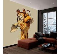 Générique Papier peint panoramique animal mignon girafe, photo mural moderne 200L x 140H cm - Papier peint décoration de maison style dessin animé pour salon, chambre, chambre des enfants, bureau