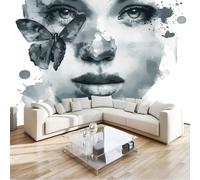 Générique Papier Peint Panoramique Animaux Personnes Portraits Papillons 300 X 210 Cm, Décoration Murale Minimalisme Pour Salon Chambre À Coucher, Gristapisserie Murales Papier Peint Intissé