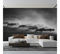 Générique Papier Peint Panoramique Animaux Sauvages Noir et Blanc, Papier Peint Animaux Africains 400 x 280 cm, Photo Décoration Murale, Papiers Peints Intissé Décoration Murale Salon Chambre PZ&D43
