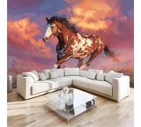 Générique Papier Peint Panoramique Anime Lavande Champs De Fleurs Chevaux, Format XXL Murale Pour Fille Garçon Décoration Murale Chambre Enfant Violet 200 x 140 cm Non-tissé, Non auto-adhésif