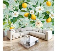 Générique Papier Peint Panoramique Aquarelle Citron Fleurs Feuilles Vertes, Format XXL Murale Pour Fille Garçon Décoration Murale Chambre Enfant Vert 400 x 280 cm Non-tissé, Non auto-adhésif