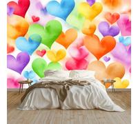 Générique Papier Peint panoramique Aquarelle Cœurs Superposés Dégradé 3D 200 x 140 cm, intissé XXL Moderne Décoration Murale Salon Chambre à Coucher Bureau Salle Enfants, Blanc