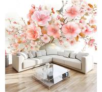 Générique Papier Peint Panoramique Aquarelle Fleurs Vase Plante Oiseau Rose, Poster Mural Géant Intissé, Tapisserie pour Décoration Salon et Chambre d'Enfants 350 x 256 cm