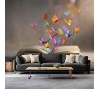 Générique Papier Peint Panoramique Aquarelle Papillon Livres, Papier Peint Intissé Tapisserie, Poster Photo Personnalisé Géant 200 x 140 cm pour Salon Chambre Chambre D'Enfant Décoration Murale