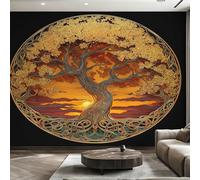 Générique Papier Peint Panoramique Arbre de Vie, Papier Peint Mythologie Nordique Fond pour Chambre Wallpaper, Fresque Murale pour Salon Salle Deco Murale, 200x140cm D&O161