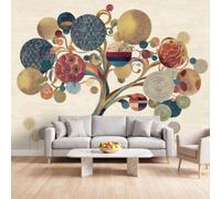 Générique Papier Peint Panoramique Art Déco, Papier Peint | Arbre Ligne Spirale Fresque Murale Intissée - Décoration Murale 500x280 cm pour Salon Chambre Bureau Décor