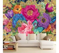 Générique Papier Peint Panoramique Art Pays Exotiques Fleurs Papillons, Format XXL Murale Pour Fille Garçon Décoration Murale Chambre Enfant Multicolore 350 x 256 cm Non-tissé, Non auto-adhésif