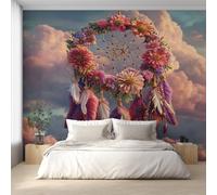 Générique Papier Peint Panoramique Attrape-Rêves, Papier Peint Fleurs Coloré Fond pour Chambre Wallpaper, Fresque Murale pour Salon Salle Deco Murale, 396x280cm D&O117