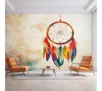 Générique Papier Peint Panoramique Attrape-Rêves, Papier Peint Plume Coloré Fond pour Chambre Wallpaper, Fresque Murale pour Salon Salle Deco Murale, 350x256cm D&O38