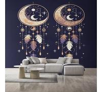 Générique Papier Peint Panoramique Attrape-Rêves, Papier Peint Plume Étoile Lune Fond pour Chambre Wallpaper, Fresque Murale pour Salon Salle Deco Murale, 350x256cm D&O35