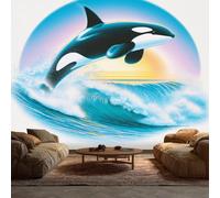 Générique Papier Peint Panoramique Baleine 3D Animaux Marins Vague - Papier Peint Pour Chambre, Salon, Mur TV Artistique, Restaurant Décoration Image Photo Murale, 100 x 70 cm X1