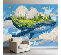 Générique Papier Peint Panoramique Baleine Île Forêt 500 x 280 cm Murale, Art Fantastique Papier Peint Intissé Photo pour Chambre D’Enfant Studio Créatif Décoration Murale