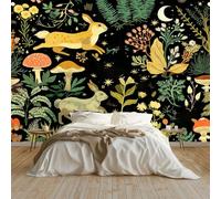 Générique Papier Peint Panoramique Bohême Forêt Animaux, Murale Intissé Moderne 350 X 256 Cm Décoration Murale Poster Tableaux Tapisserie Photo 3D Pour Chambre Salon Cuisine Noir