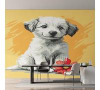 Générique Papier Peint Panoramique Border Collie, Papier Peint Chiot Mignon Fleur Fond pour Chambre Wallpaper, Fresque Murale pour Salon Salle Deco Murale, 396x280cm D&O101