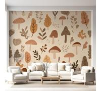Générique Papier Peint Panoramique Botanique Abstrait Moderne mid-century Mural Design, 250 x 175 cm, Fresque Murale Intissé Feuilles Champignons, Décoration Murale Salon Chambre D'Enfants Restaurant