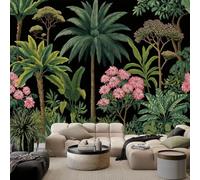 Générique Papier Peint Panoramique Botanique Floraux Feuilles De Palmier Hibiscus Papier Peint Intissé Tropical Tapisserie Poster Mural pour Salon Chambre Décoration Murale 350(L) x 256(H) cm