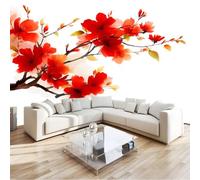 Générique Papier Peint Panoramique Branches Fleurs, Style Peinture L’Encre Chinoise Papier Peint Photo Intissé 200 x 140 cm pour Salon Chambre Chambre D'Enfant Décoration Intérieure Murale