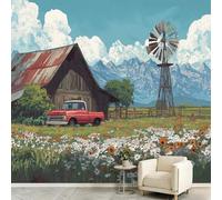 Générique Papier Peint Panoramique, Camion Grange Moulin À Vent 150 x 105 cm 3D Poster Geant Mural - Ranch De Campagne Papier Peint pour Salon, Adulte Chambre d'enfants et Étude Restaurant Décoration