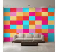 Générique Papier Peint Panoramique Carreaux Mosaïque, Papier Peint Rose Vert Orange Grille Plaid 310 x 250 cm, Photo Décoration Murale, Papiers Peints Intissé Décoration Murale Salon Chambre EL&D58