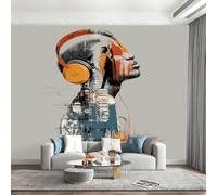 Générique Papier Peint Panoramique Casque Audio Musical Portrait Abstrait Poster Geant Mural Papier Peint Pour Salon Chambre D'Enfant Décoration Murale, Musique D'Art Peint Murales 500x280cm(L x H)