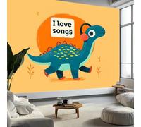 Générique Papier Peint Panoramique Casque Cartoon Dinosaure Thème Musique 350 x 256 cm Photo Décoration Murale, Papier Peint Mural Pour Salon Adulte Chambre d'enfants Fond Tv - Jaune Mural
