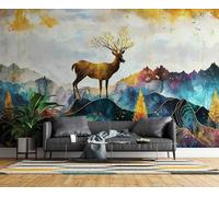 Générique Papier Peint Panoramique Cerf Intissé Poster Fresque Murale 3D Montagne Moderne Wallpaper pour Salon Chambre d'enfant Restaurant Couloir TV Fond Décoration Murale 250x175 cm H182