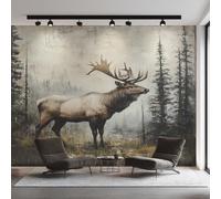 Générique Papier Peint Panoramique Cerf, Papier Peint Faune Rustique Élan 300 x 210 cm, Photo Décoration Murale, Papiers Peints Intissé Décoration Murale Salon Chambre EL&D70